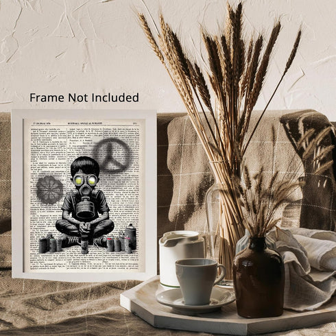 Posterizer 1 pcs-Gas Mask Graffiti Street Contemporary Dictionary Print-Urban Art-Retro Art-Gift for Street Art, Mural Fans-Living Room Bedroom De...